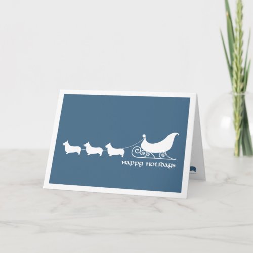 Corgis Pulling Santas Sleigh Holiday Card