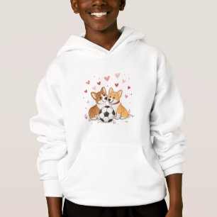 Corgis with soccer ball for Valentine's Day Hoodie