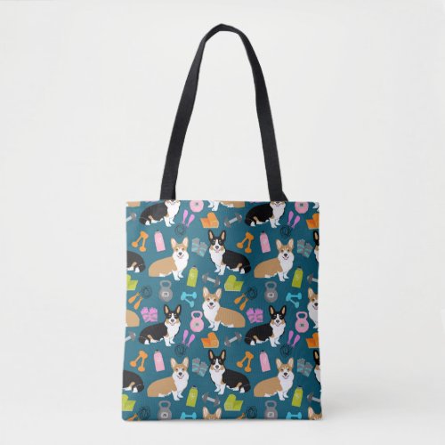 Corgis Workout _ tri and red corgi design Tote Bag