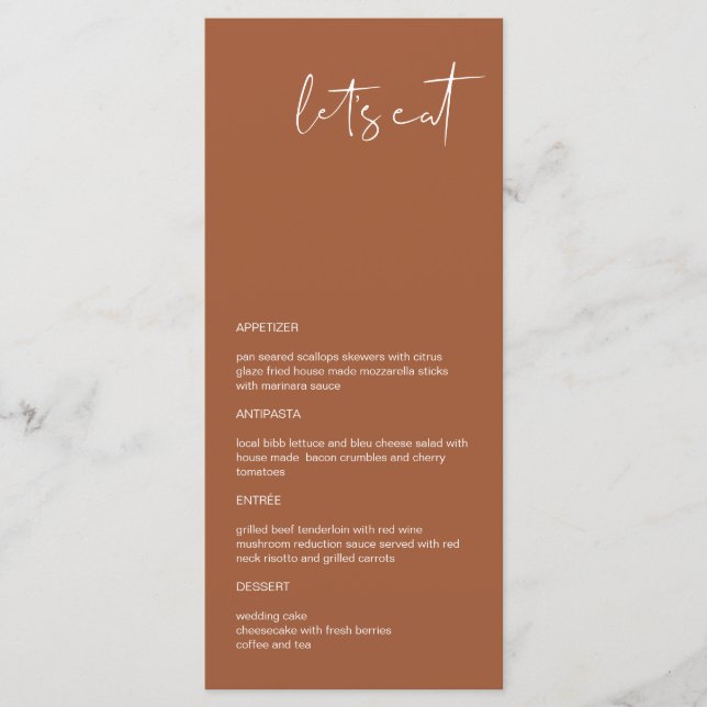 CORIANDER- Bohemian Burnt Orange Let's Eat Menu (Front)