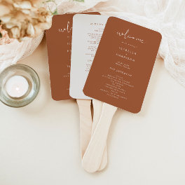 CORIANDER Boho Burnt Orange Beige Wedding Program Hand Fan