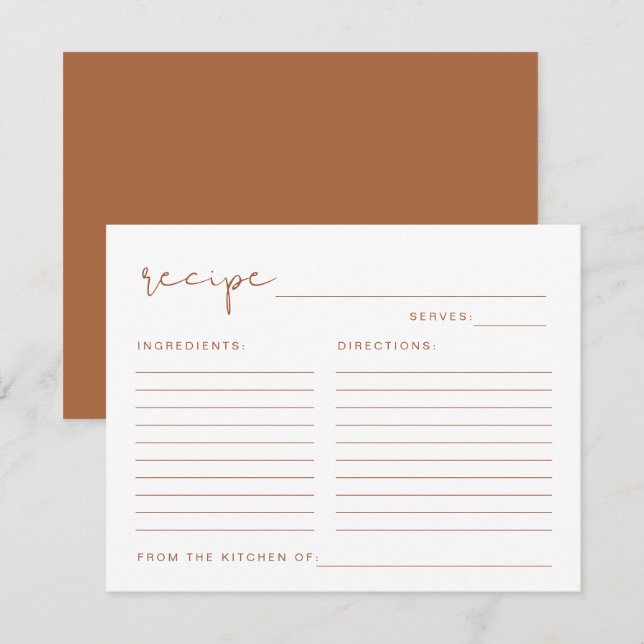 CORIANDER Boho Terracotta Burnt Orange Recipe Card (Front/Back)