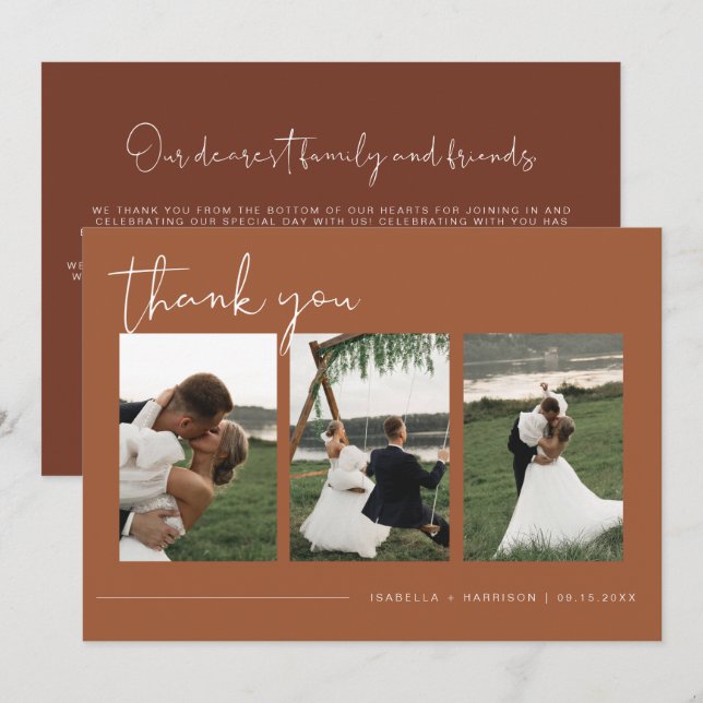 CORIANDER Boho Terracotta Photo Wedding Thank You Invitation (Front/Back)
