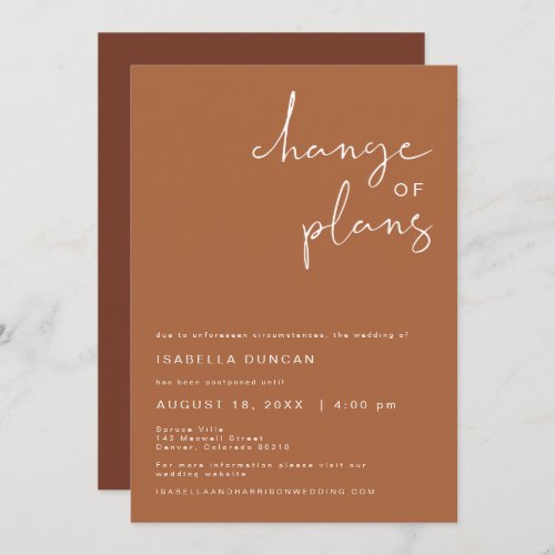 CORIANDER Boho Terracotta Wedding Change of Plans Invitation