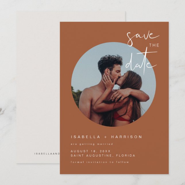 CORIANDER Burnt Orange Terracotta Save the Date Invitation (Front/Back)