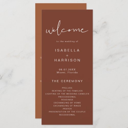 CORIANDER Rust and Burnt Orange Wedding Program