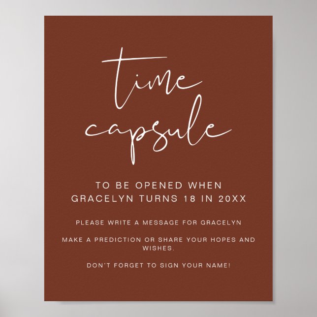 CORIANDER Rust Baby Shower Time Capsule Sign  (Front)