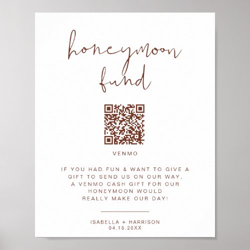 CORIANDER Rust Colored Honeymoon Fund Wedding Sign