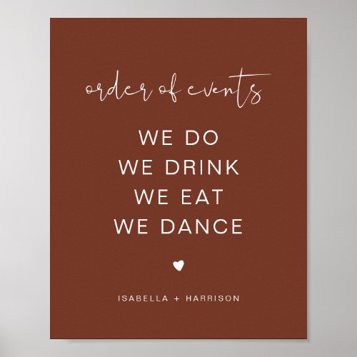 CORIANDER Rust Wedding Order of Events Poster