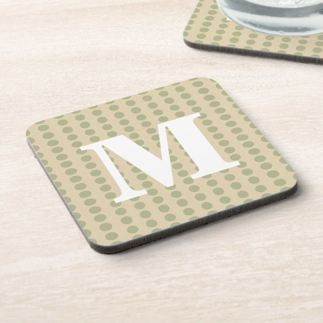 Coriander Spice Moods Dots with monogram Beverage Coaster (Left Side)