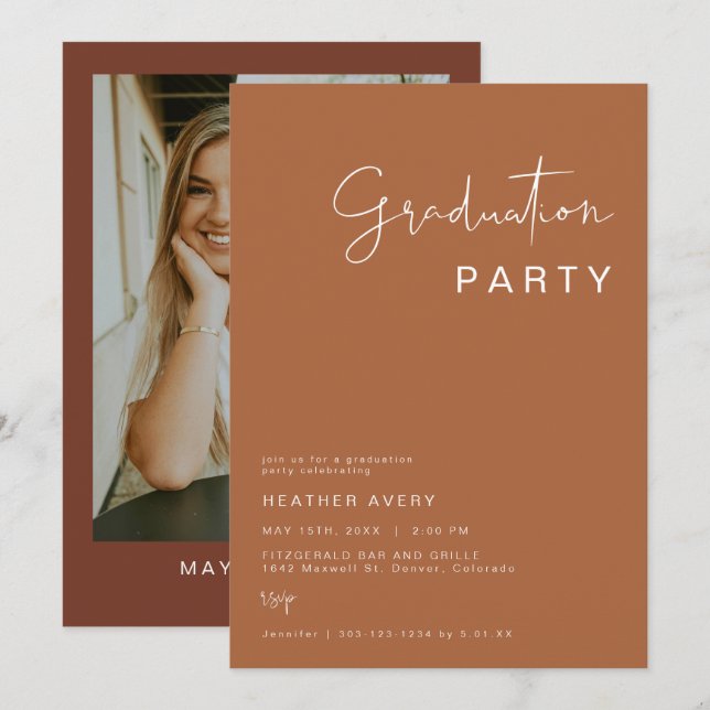 CORIANDER Terracotta and Rust Graduation Party Invitation (Front/Back)