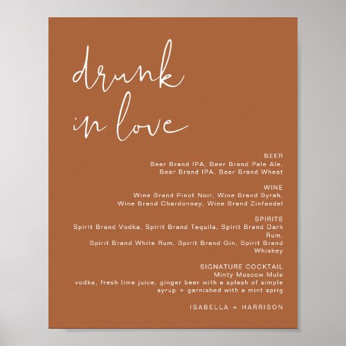 CORIANDER Terracotta Drunk in Love Bar Menu Sign