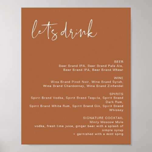 CORIANDER Terracotta Lets Drink Bar Menu Sign