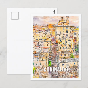 Corinaldo Italy Famous Travel Place Watercolor Postcard