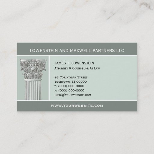 Customizable Corinthian Column Attorney Business Card