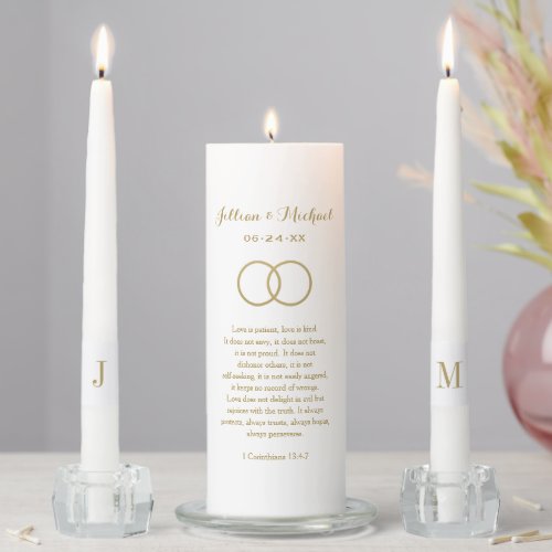 Corinthians Bible Verse Antique Gold Wedding Unity Candle Set