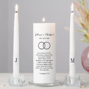 Corinthians Bible Verse Black Wedding Monogram Unity Candle Set