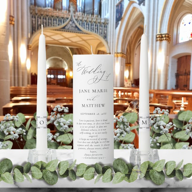 Corinthians Bible Verse Christian Elegant Monogram Unity Candle Set (These unity candles feature a Bible verse can be used at your Christian wedding ceremony.)