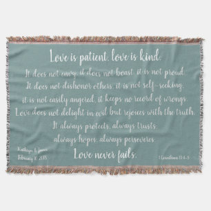 Corinthians, Love is Patient (add Names & Date) Throw Blanket