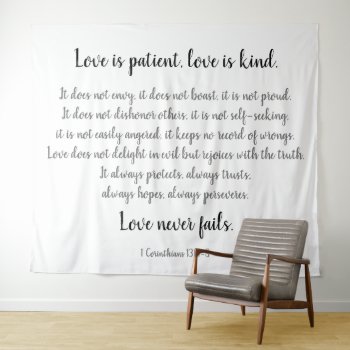 Corinthians Verse  Love Is Patient (black On White Tapestry by PicturesByDesign at Zazzle
