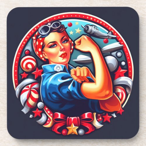 Cork Backed Coaster _ Rosie the Riveter Christmas