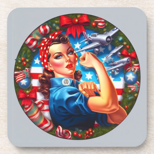 Cork Backed Coaster _ Rosie the Riveter Christmas