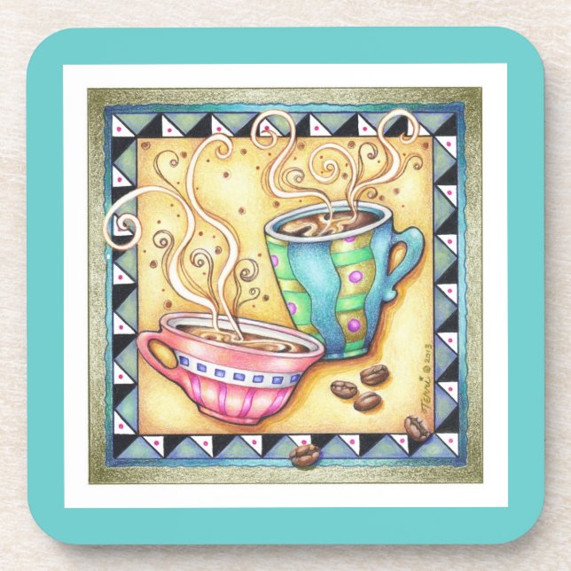 CORK BACKED COASTERS - COOL BEANS! COFFEE ART (Front)