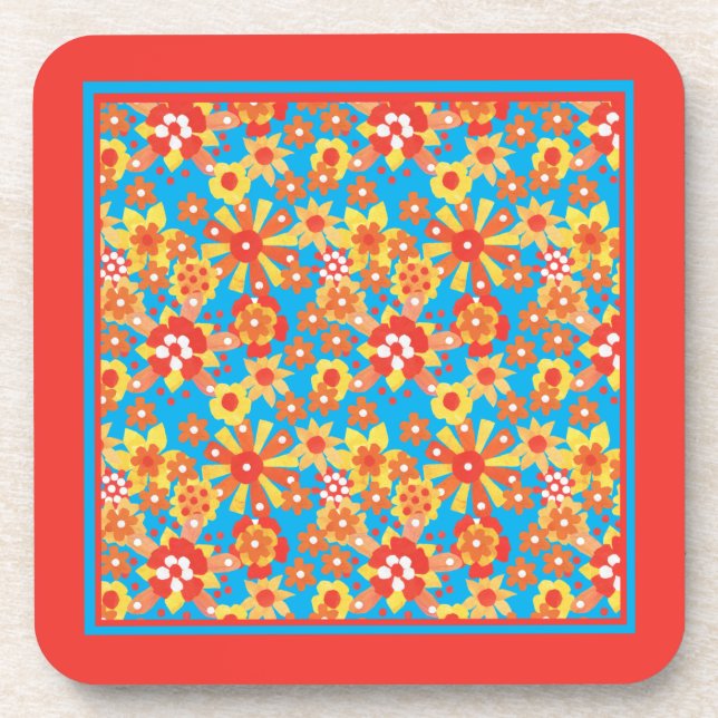 Cork-backed Coasters with Ditsy Orange Flowers (Front)