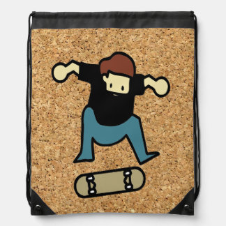 cork background skateboard drawstring bag