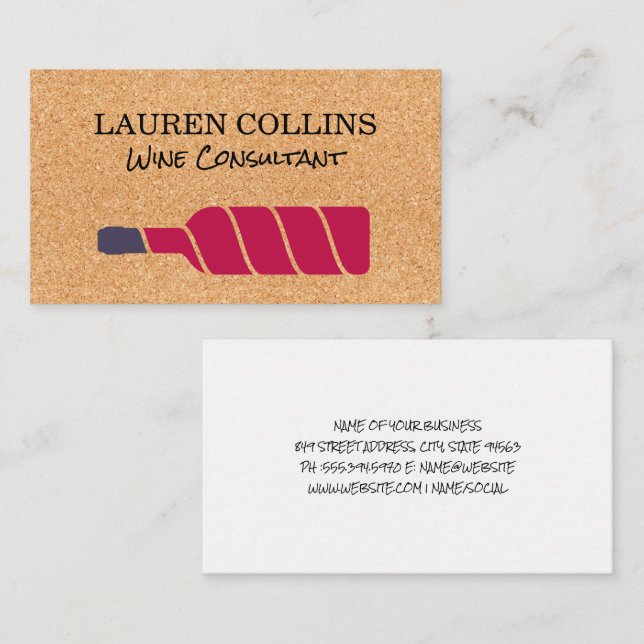 Cork Background | Stylized Wine Logo Business Card (Front/Back)