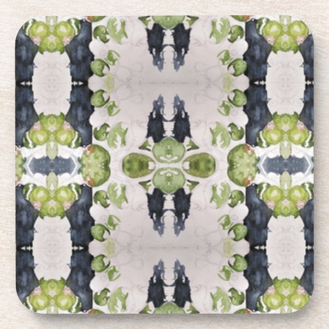 Cork Coaster : Abstract Watercolor Olive Print (Front)