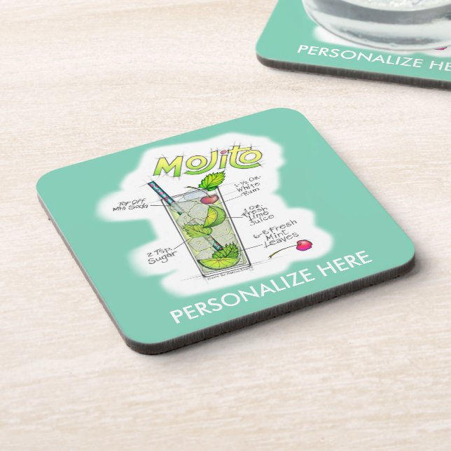 CORK COASTER SETS - MOJITO RECIPE COCKTAIL ART (Left Side)