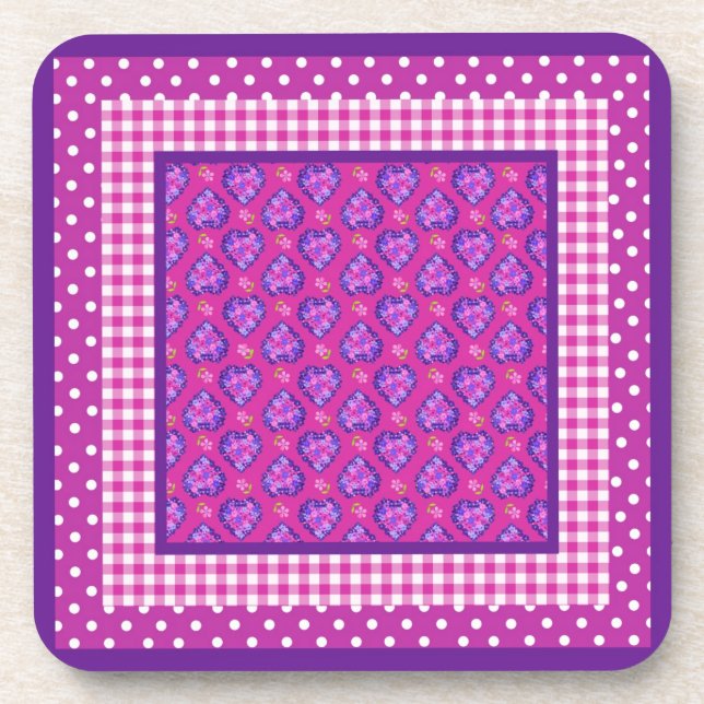 Cork Coasters, Hearts, Flowers, Checks, Polka Dots Coaster (Front)