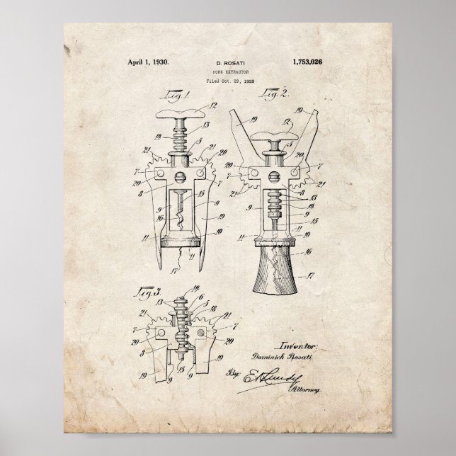 Cork Extractor Patent - Old Look Poster (Front)