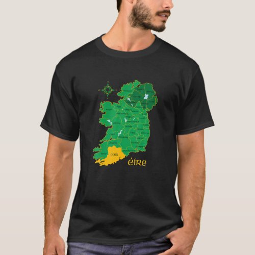 Cork Ireland County Map Eire Irish Travel T_Shirt