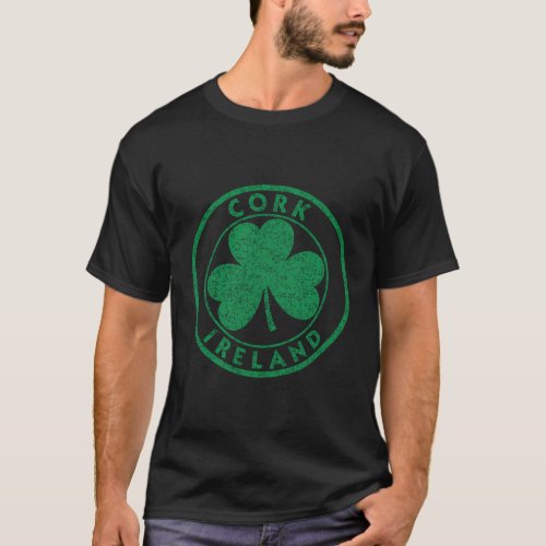 Cork Ireland Shamrock Sign Distressed Green Print T_Shirt