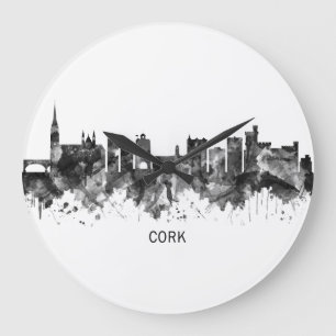 Cork Ireland Skyline BW Large Clock
