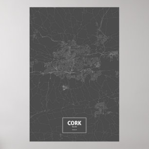 Cork, Ireland (white on black) Poster
