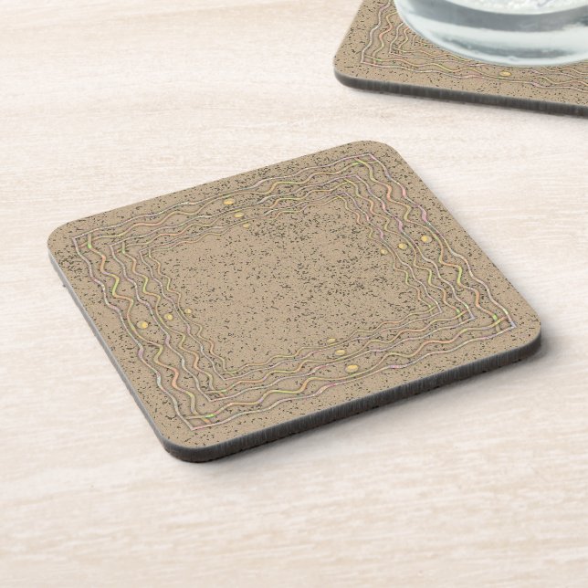 Cork Pattern with Wavy Lines Beverage Coaster (Left Side)