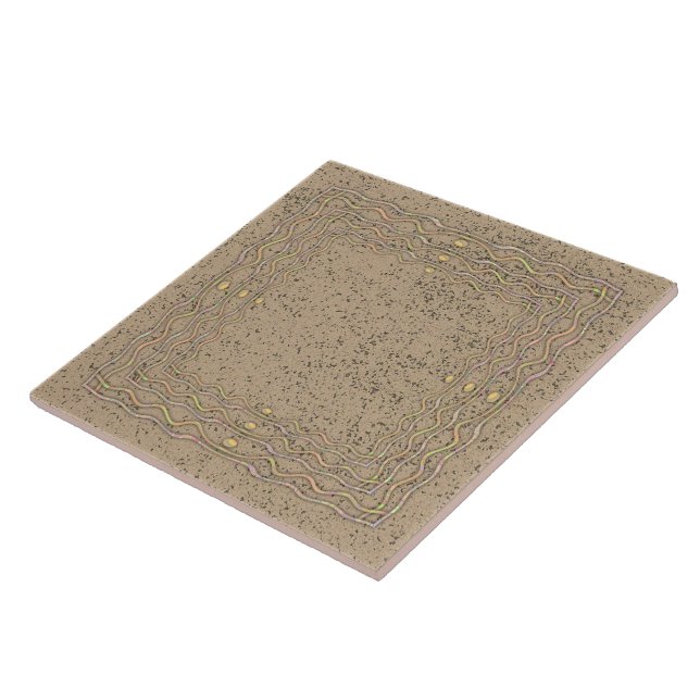 Cork Pattern with Wavy Lines Ceramic Tile (Side)