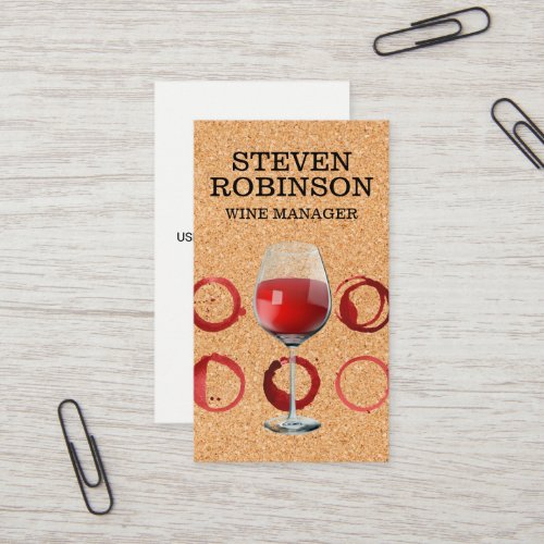 Cork Print  Red Wine Glass and Stain Business Card
