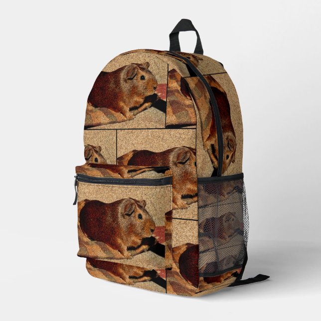Corkboard Look Guinea Pig Printed Backpack (Back Corner Right)