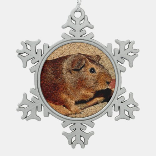 Corkboard Look Guinea Pig Snowflake Pewter Christmas Ornament