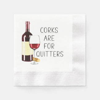 "Corks Are For Quitters" Watercolor Red Wine Glass Napkins