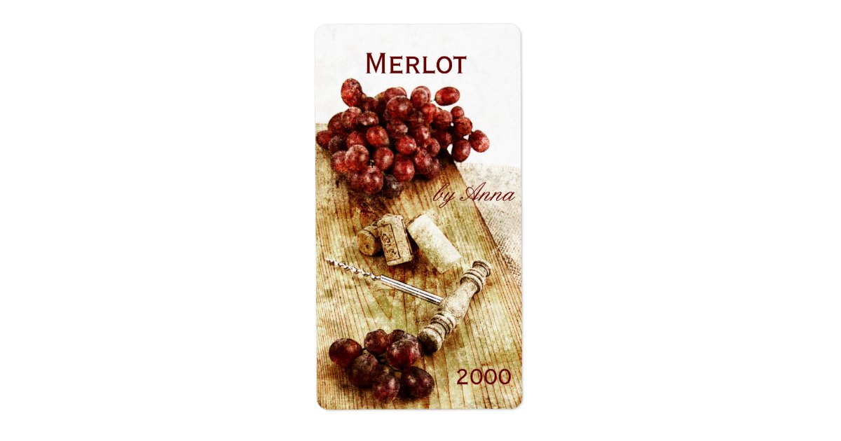 corks, corkscrew and grapes wine bottle label | Zazzle