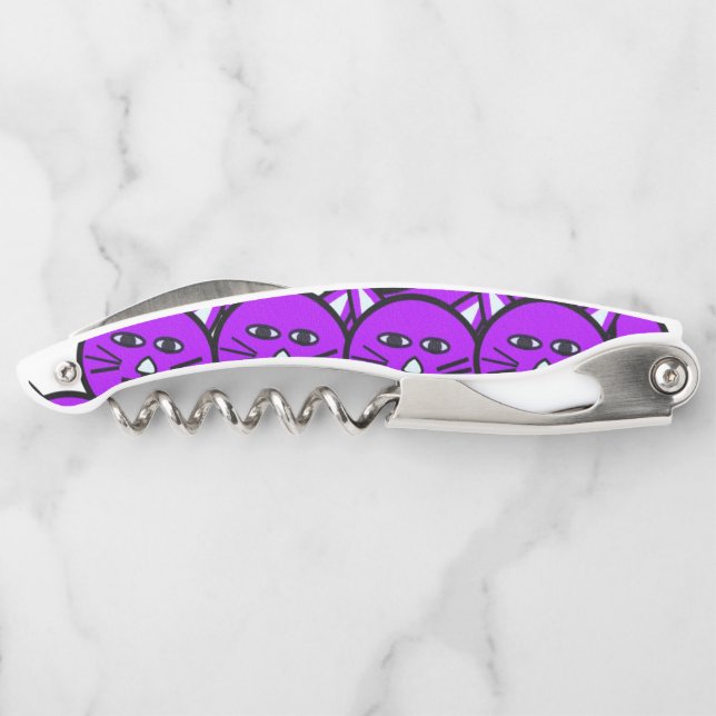 Corkscrew Bottle Opener Purple Cats Kittens (Back)