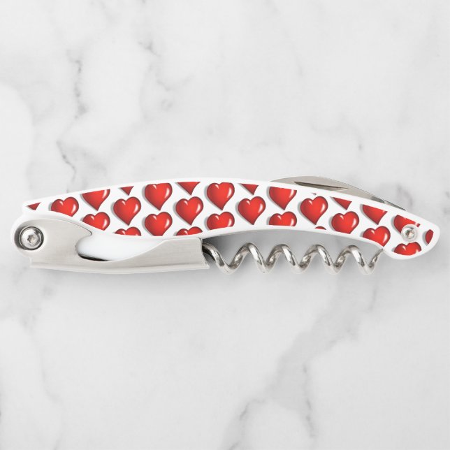 Corkscrew Bottle Opener Red Hearts  (Front)