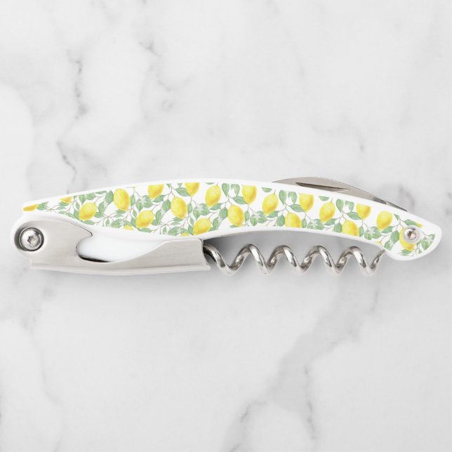 Corkscrew Bottle Opener Yellow and White Lemons (Front)