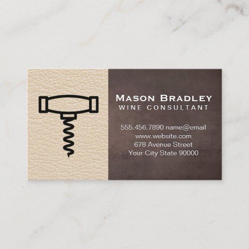 Corkscrew Icon  Brown Texture Leather Background Business Card