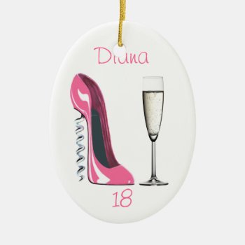 Corkscrew Pink Stiletto And Champagne Ornament by shoe_art at Zazzle